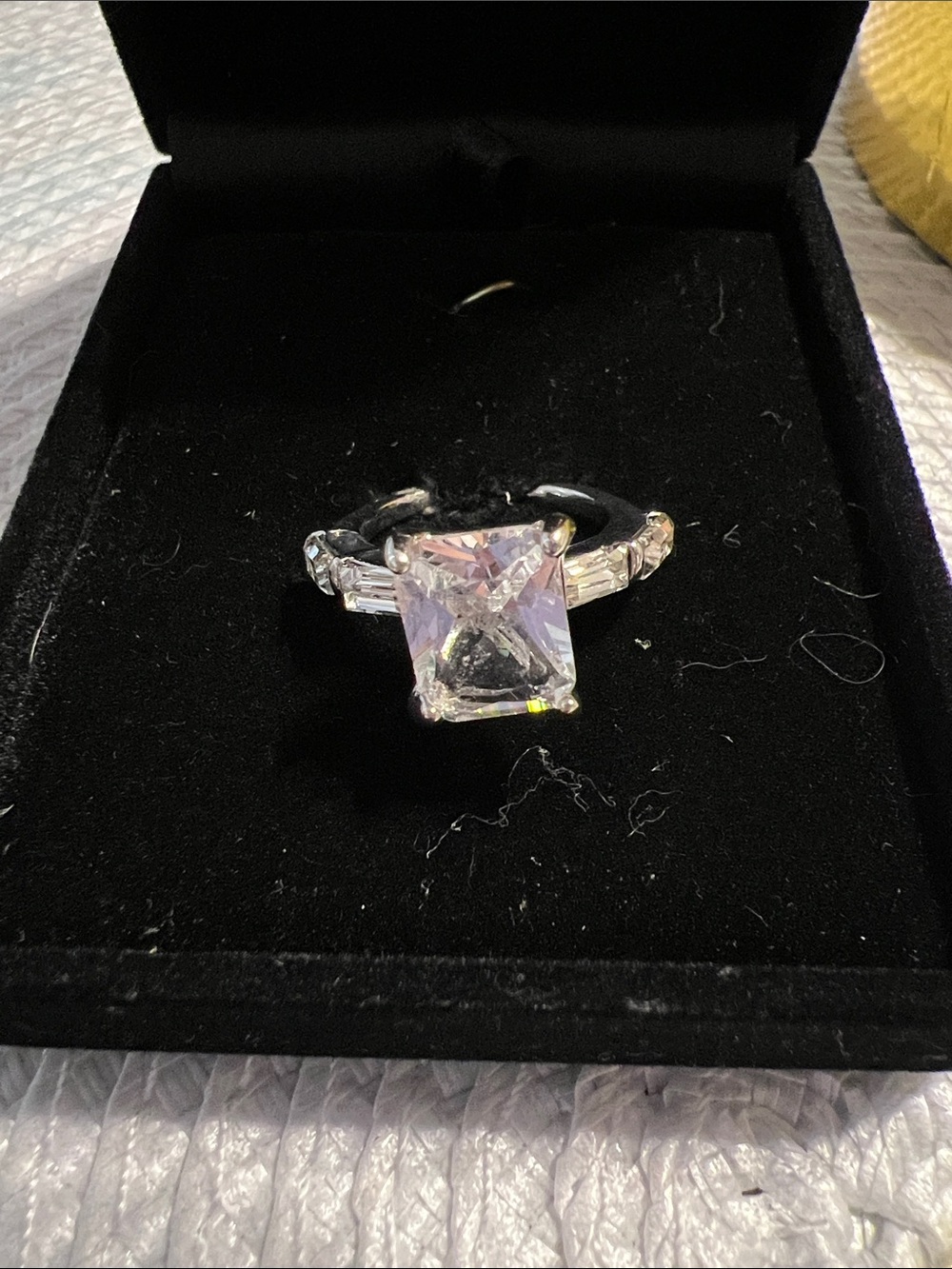 Sterling Silver Square-Cut Clear Stone Engagement Ring - Clear